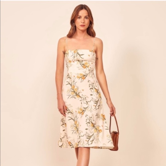 reformation peach midi dress